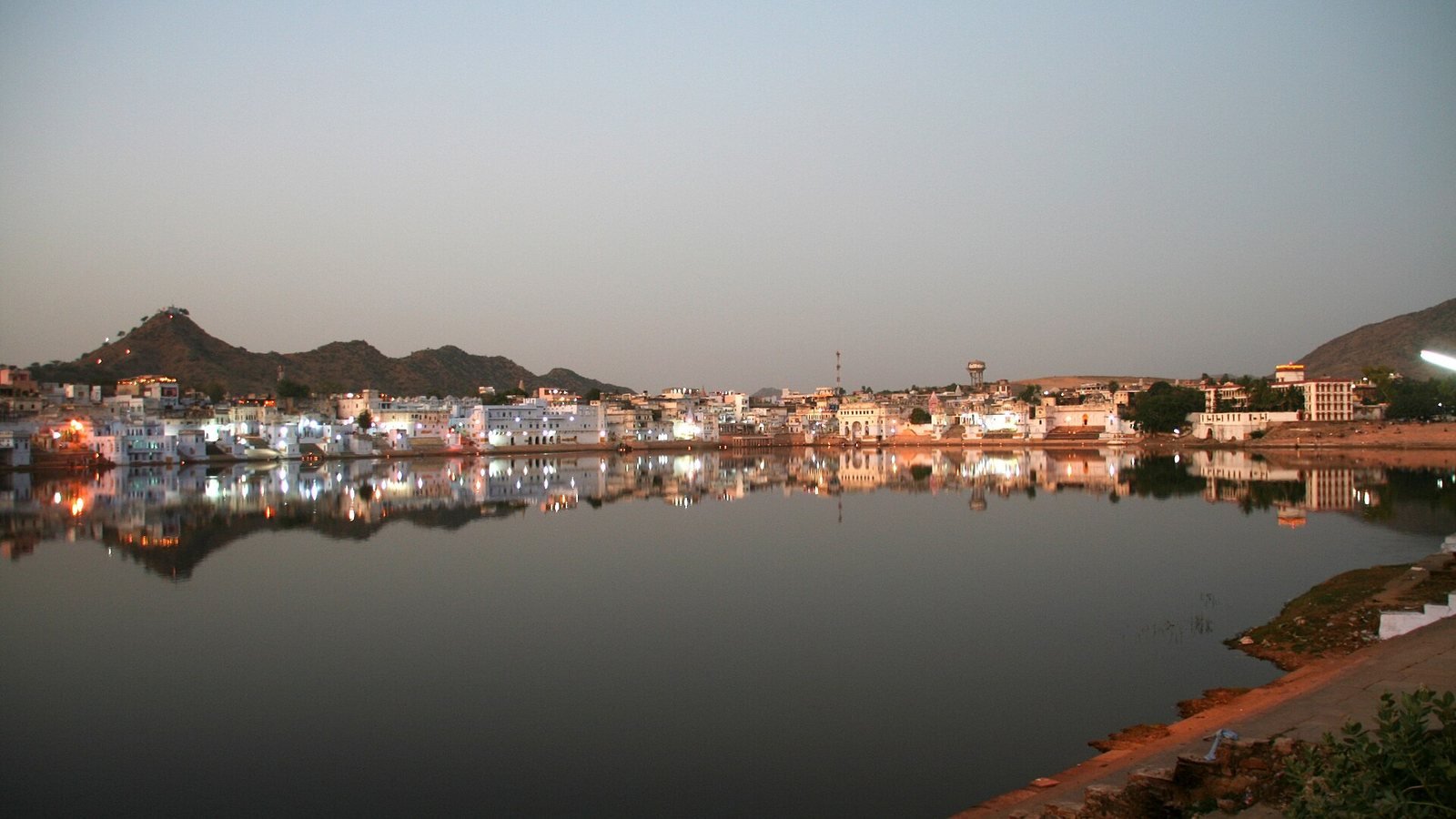 Holy Pushkar Lake ghats and Brahma Temple pilgrimage town, Rajasthan